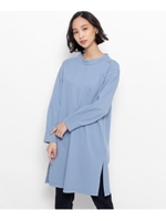 【手洗い可】ポンチスリットチュニックワンピース/ライトブルー(091)