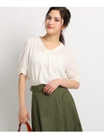 【洗える】【Lサイズあり】ジョーゼット　フリルカフス　ブラウス/ナチュラル(050)