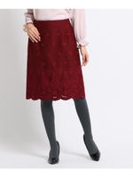 【洗える】エンブロイダリータイトスカート/ボルドー(164)