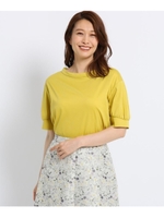 【洗える】スーピマスムースロール衿プルオーバー/マスタード(033)