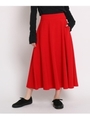 【洗える】スポンジクロスロングフレアスカート/レッド(062)