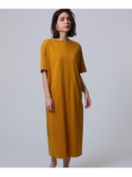 【洗える】バックツイストデザインTシャツワンピース/イエロー(032)