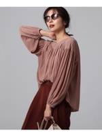 【洗える】パウダリー楊柳スモッキングブラウス/ラズベリーピンク(073)