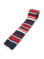 【洗える】ボーダーニットタイ/ワインレッド(563)