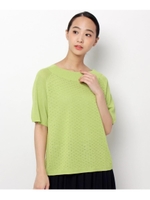 【洗える】レーヨンペーパーハニカム柄ニット/ライトグリーン(021)