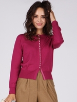 【大きいサイズ】14Gパールボタンクルーニット/ピンク