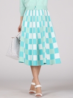 【大きいサイズ】《手洗い可能》チェックジャガード配色ニットフレアスカート/グリーン