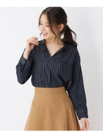 【大きいサイズあり・13号・15号】フロントタックストライプシャツ/ネイビー(393)