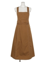 ＜日本製＞ステッチジャンパースカート/BROWN