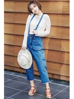 ◆サスペンダー付きクロップドデニムサロペット/ライトインディゴ1(111)