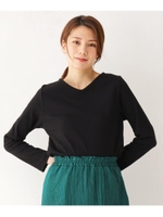 Ｖネックコットン混カットソー/ブラック(019)