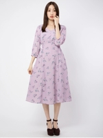 ウエストシャーリングフラワーロングワンピース/ピンク