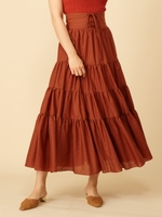 ウエストマークティアードロングスカート/ブラウン