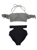 オフショルダー×ハイウエストビキニ/ライトカーキ