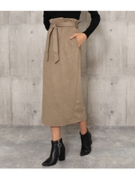 カットスエードベルト付ナロースカー/ベージュ(005)