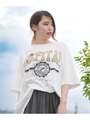 カレッジプリントクルーネックBIGTシャツチュニック/ホワイト