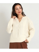 キーネックケーブルニットトップス/アイボリー(003)