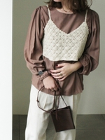 クロシェビスチェ付ブラウス/モカ