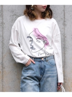 グラフィックプリントスリットTシャツ/ホワイト