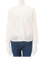 コットンレースVネックブラウス/ホワイト