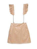 サスペンダー付きフェイクレザースカート/ベージュ