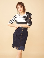 シフォン付デニムミニスカート/インディゴ