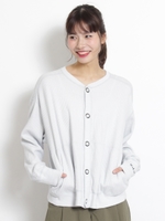 シャドーボーダーワッフルカーディガン袖ロゴ/ライトグレー