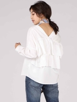 シャンブレーバックフリルブラウス/ホワイト