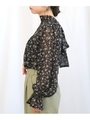 ジャガードシフォンボウタイブラウス/花柄黒