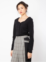 スクエアネック前釦ニットソー/ブラック