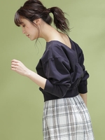ストレッチ裏毛バックカシュクールプルオーバー/ネイビー