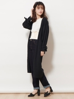 ソデリボンロングカーディガン/ブラック