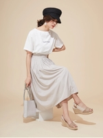 ソフトエアリータフタケシプリーツミモレスカート/ベージュ