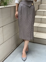 チェックアシメタイトスカート/ライトミックス