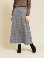 チェック釦フレアスカート/グレー