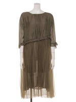 チュール切替ワンピ/カーキ