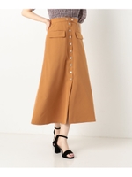 ドット釦Aラインスカート/キャメル