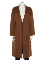 ノーカラーコート/キャメル