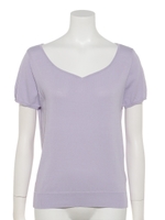 ハートネックフレンチスリーブニットプルオーバー/ラベンダー