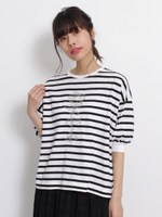 ハイゲージ天竺「ＲＵＢＹ　ＲＯＳＥ　ＲＥＤ」モチーフ刺しゅうカットソー/ボーダー