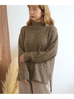 ハイネックサイドスリットループニット/モカ