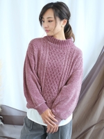 ハイネックヘムラインモールニット/ピンク