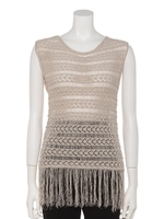 ハシゴ編ミフリンジタンク/ベージュ
