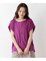 バックデザイン 麻混ブラウス/ラズベリーピンク(073)