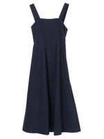 バックボタンデニムロングサロペット/Blue