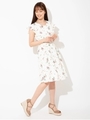 バックリボン袖フリル花柄ワンピース/オフホワイト
