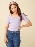バックレースアップ半袖トップス/パープル