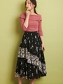 パネルフラワーティアードスカート/黒