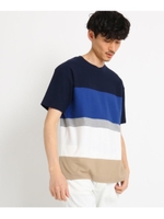 パネルボーダークルーネックＴシャツ[ メンズ トップス Tシャツ ボーダー 半袖 ]/ネイビー(393)