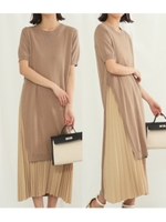 ビスコースプリーツレイヤードワンピース/ベージュ(005)